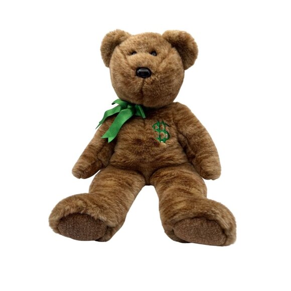 Ty Beanie Buddies 2002 Billionaire Bear With Dollar Sign Green Ribbon 100% Tylon - Picture 4 of 9